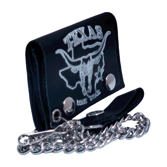 Mens Leather Trifold Wallet TEXAS LONE STAR LONGHORN Biker Chain NWT Made in USA - Picture 4 of 8